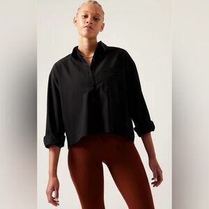 NWT Athleta Cropped Stretch Tech Top Shirt in Black Size 2X